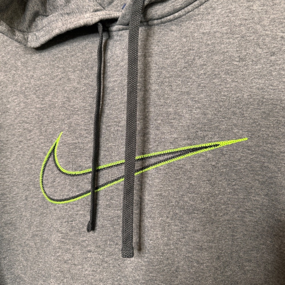 Nike Mens XL Hoodie Gray Neon Green Embroidered Swoosh Pullover Sweatshirt - Picture 3 of 12